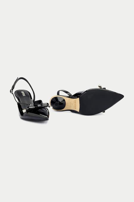 Oroh_Black Bows Tapered Toe Kitten Heels _at_Aza_Fashions