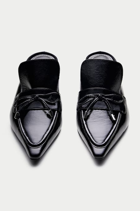 Shop Oroh Black Bows Tapered Toe Mule Heels at Aza Fashions Shop_Oroh_Black Bows Tapered Toe Mule Heels _at_Aza_Fashions