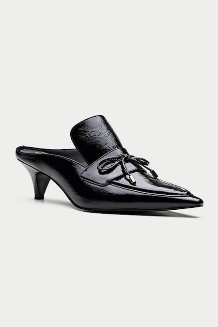 Shop Oroh Black Bows Tapered Toe Mule Heels Online at Aza Fashions Shop_Oroh_Black Bows Tapered Toe Mule Heels _Online_at_Aza_Fashions