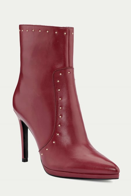 Buy_Oroh_Maroon Studs Studded Ankle Boots _Online_at_Aza_Fashions