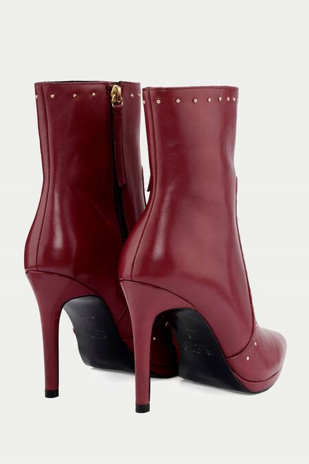 Shop_Oroh_Maroon Studs Studded Ankle Boots _Online_at_Aza_Fashions