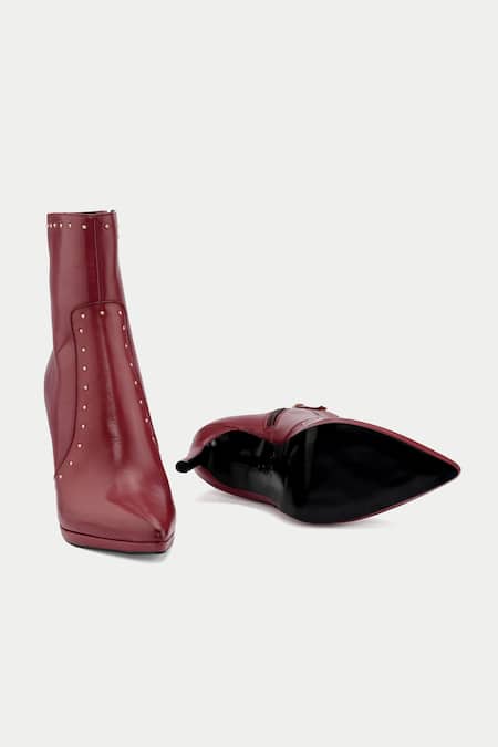 Oroh_Maroon Studs Studded Ankle Boots _at_Aza_Fashions