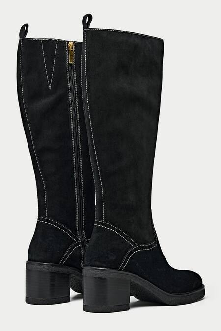 Shop_Oroh_Black Stones Knee High Boots With Stitchline Embroidery _Online_at_Aza_Fashions