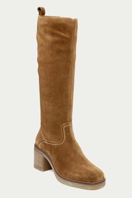 Buy_Oroh_Brown Tan Stitchline Thread Embroidered Boots _Online_at_Aza_Fashions