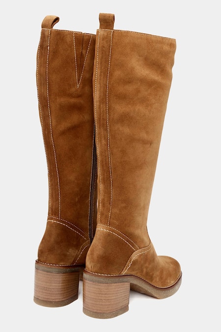 Oroh_Brown Tan Stitchline Thread Embroidered Boots _at_Aza_Fashions