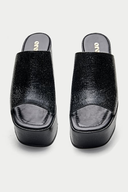 Shop_Oroh_Black Textured Platform Sandals _at_Aza_Fashions