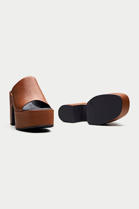 Shop_Oroh_Brown Textured Platform Sandals _Online_at_Aza_Fashions