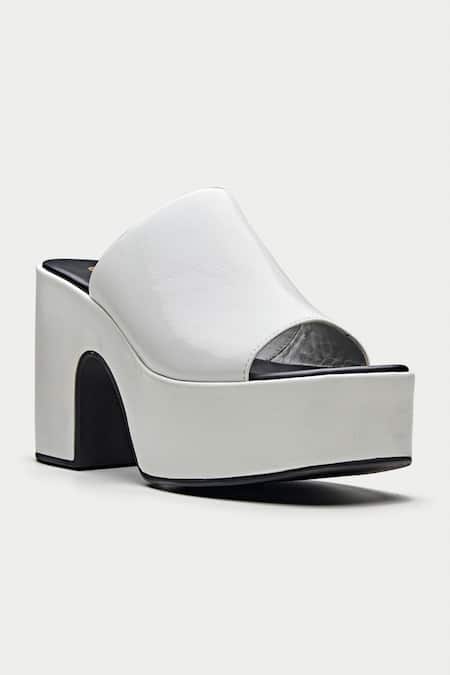 Shop_Oroh_White Textured Platform Heels _Online_at_Aza_Fashions