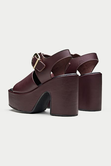 Oroh Maroon Buckles Genuine Leather Platform Heels Online at Aza Fashions Oroh_Maroon Buckles Genuine Leather Platform Heels _Online_at_Aza_Fashions