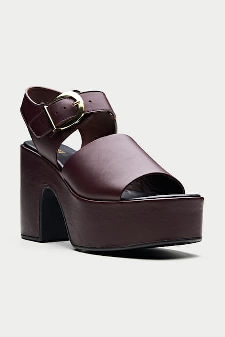 Buy Oroh Maroon Buckles Genuine Leather Platform Heels Online at Aza Fashions Buy_Oroh_Maroon Buckles Genuine Leather Platform Heels _Online_at_Aza_Fashions