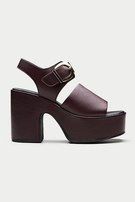 Shop Oroh Maroon Buckles Genuine Leather Platform Heels Online at Aza Fashions Shop_Oroh_Maroon Buckles Genuine Leather Platform Heels _Online_at_Aza_Fashions