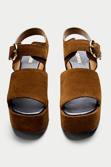 Shop Oroh Brown Buckles Strappy Platform Sandals at Aza Fashions Shop_Oroh_Brown Buckles Strappy Platform Sandals _at_Aza_Fashions