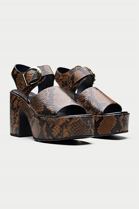 Shop_Oroh_Brown Textured Pattern Platform Sandals _Online_at_Aza_Fashions