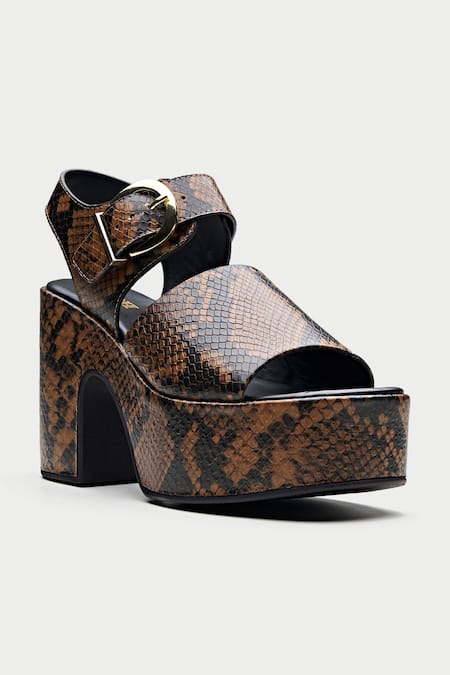 Oroh_Brown Textured Pattern Platform Sandals _at_Aza_Fashions