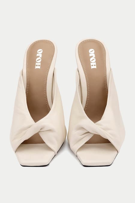 Shop Oroh Off White Draped Strap Pencil Heels at Aza Fashions Shop_Oroh_Off White Draped Strap Pencil Heels _at_Aza_Fashions