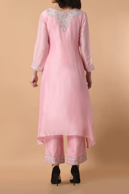 Samyukta Singhania Embroidered Yoke Asymmetric Kurta Pant Set 