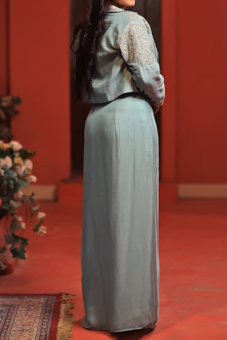 Samyukta Singhania Flora Embroidered Crop Jacket & Draped Skirt Set 