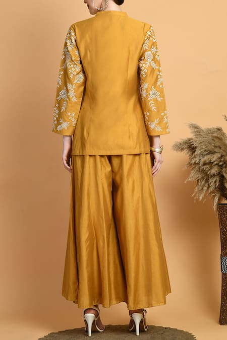 Samyukta Singhania Floral Vine Embroidered Top & Flared Pant Set 