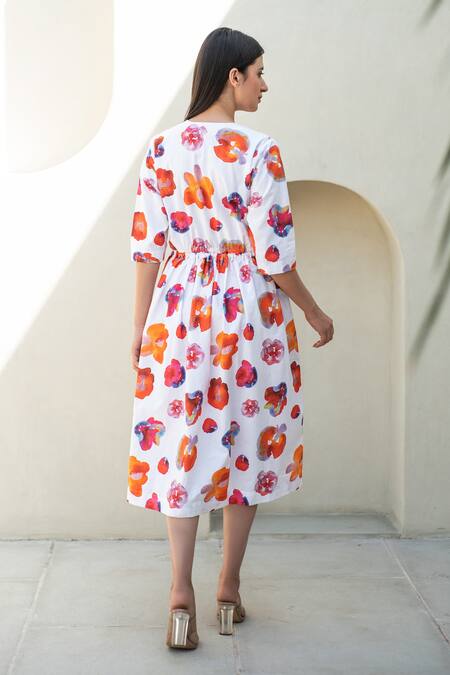 Shop_Merakus_Multi Color Cotton Round Neck Melrose Print Midi Dress _at_Aza_Fashions