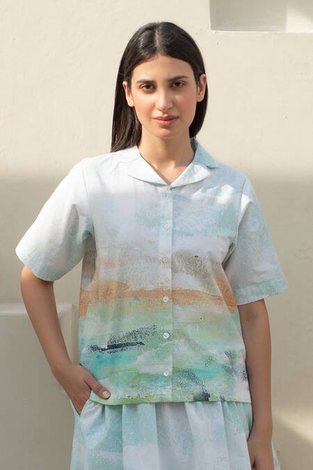 Buy Merakus Multi Color Cotton Collared Moss Meadow Print Shirt And Skirt Set Online at Aza Fashions Buy_Merakus_Multi Color Cotton Collared Moss Meadow Print Shirt And Skirt Set _Online_at_Aza_Fashions