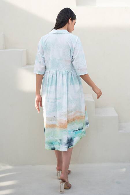 Shop_Merakus_Multi Color Cotton Collared Cuban Midi Dress _at_Aza_Fashions