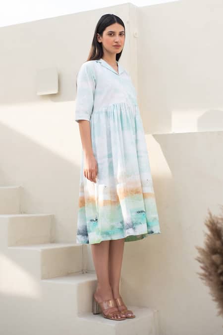 Buy_Merakus_Multi Color Cotton Collared Cuban Midi Dress _Online_at_Aza_Fashions