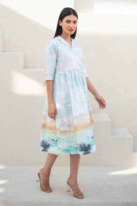 Shop_Merakus_Multi Color Cotton Collared Cuban Midi Dress _Online_at_Aza_Fashions