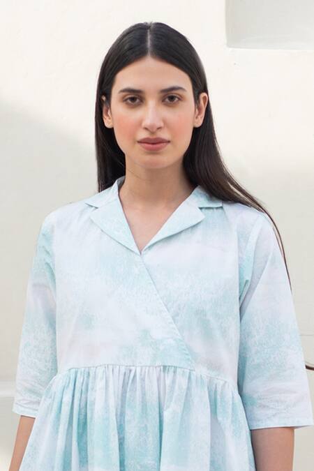 Merakus_Multi Color Cotton Collared Cuban Midi Dress _at_Aza_Fashions