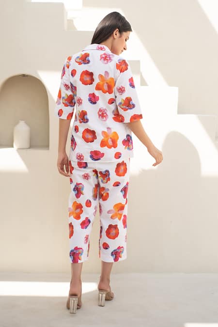 Shop_Merakus_Multi Color Cotton Collared Melrose Print Pant Set _at_Aza_Fashions