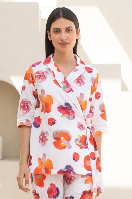 Merakus_Multi Color Cotton Collared Melrose Print Pant Set _Online_at_Aza_Fashions