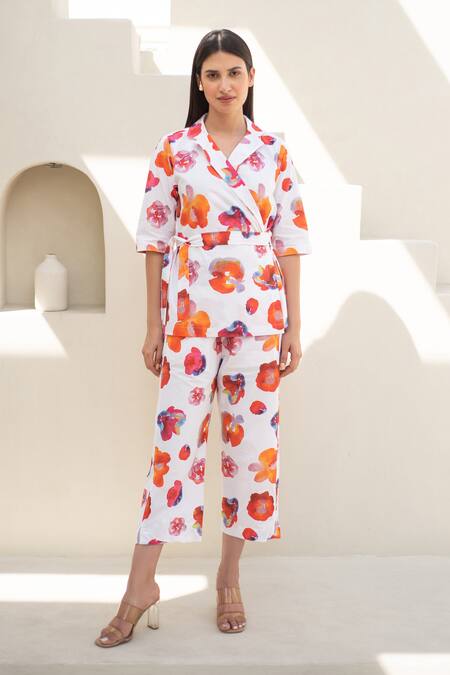 Merakus_Multi Color Cotton Collared Melrose Print Pant Set _at_Aza_Fashions