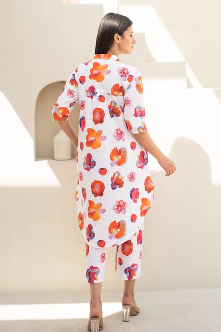 Shop_Merakus_Multi Color Cotton Collared Melrose Print Kurta Set _at_Aza_Fashions