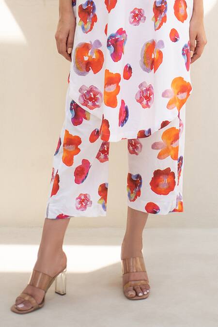 Merakus_Multi Color Cotton Collared Melrose Print Kurta Set _Online_at_Aza_Fashions
