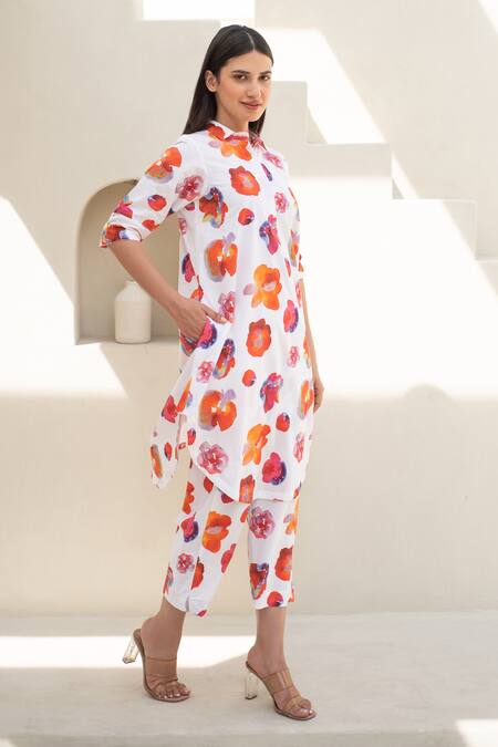 Buy_Merakus_Multi Color Cotton Collared Melrose Print Kurta Set _Online_at_Aza_Fashions