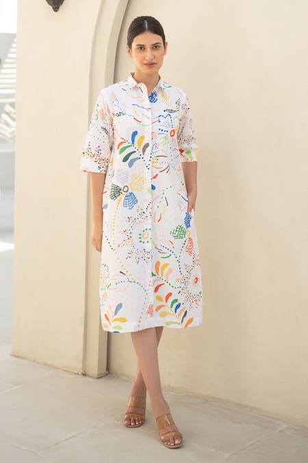 Merakus Bloom Scribble Print Shirt Dress 