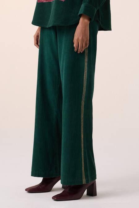 Cord Green Corduroy Embroidery Thread Pant Online at Aza Fashions Cord_Green Corduroy Embroidery Thread Pant _Online_at_Aza_Fashions
