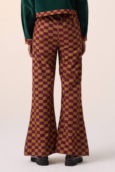 Cord Maroon Corduroy Checkered Print Pant Online at Aza Fashions Cord_Maroon Corduroy Checkered Print Pant _Online_at_Aza_Fashions