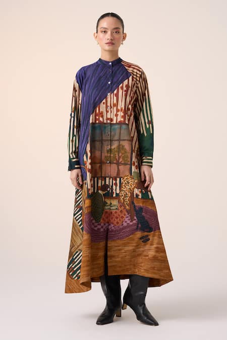 Cord Multicolor Cotton Home Alone Print A-Line Dress 