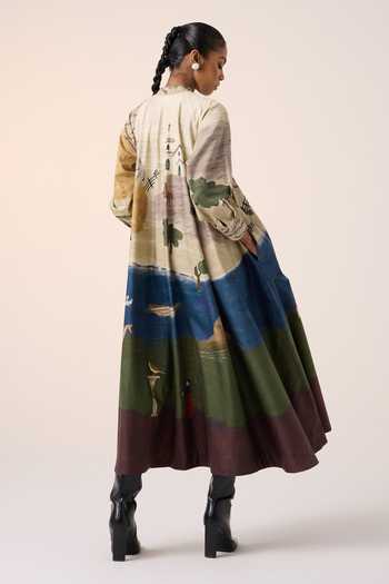 Cord Multicolor Village Print A-Line Dress