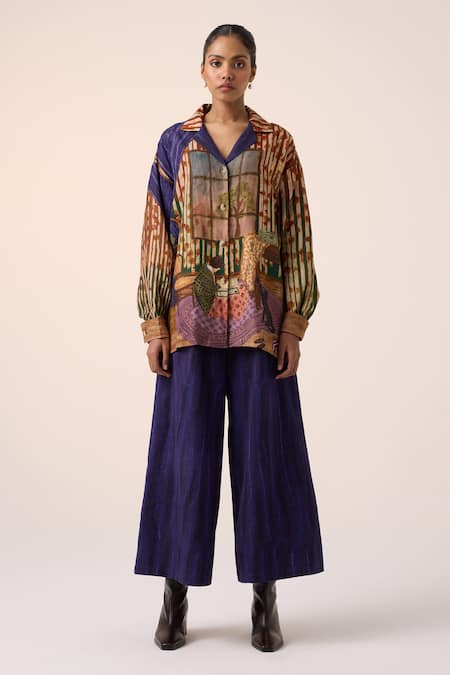 Shop Cord Multi Color Cotton Bandeau Neck Printed Shirt And Pant Set at Aza Fashions Shop_Cord_Multi Color Cotton Bandeau Neck Printed Shirt And Pant Set _at_Aza_Fashions