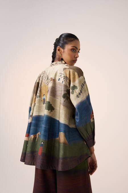 Buy_Cord_Multi Color Cotton Bandeau Neck Multicolor Village Print Shirt And Pant Set_Online_at_Aza_Fashions