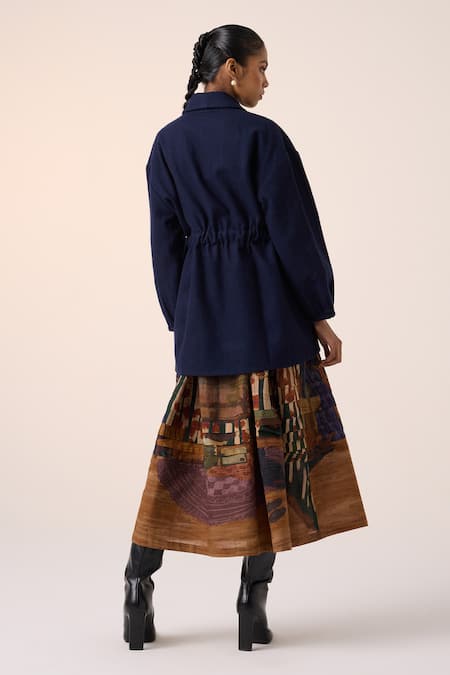 Shop Cord Blue Wool Embroidery Floral Ink Blazer at Aza Fashions Shop_Cord_Blue Wool Embroidery Floral Ink Blazer _at_Aza_Fashions