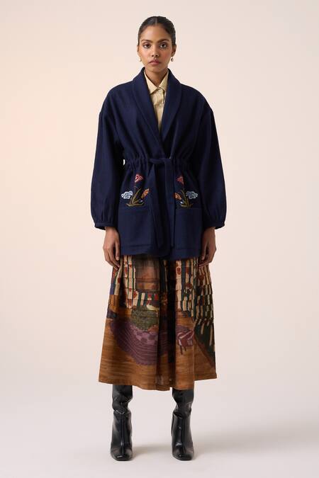 Cord Blue Wool Embroidery Floral Ink Blazer Online at Aza Fashions Cord_Blue Wool Embroidery Floral Ink Blazer _Online_at_Aza_Fashions