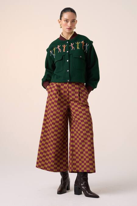 Shop Cord Green Wool Embroidery Mandarin Collar Folk Jacket at Aza Fashions Shop_Cord_Green Wool Embroidery Mandarin Collar Folk Jacket_at_Aza_Fashions