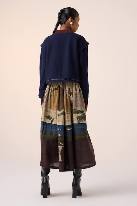 Shop Cord Blue Wool Applique Mandarin Collar Floral Embroidered Jacket at Aza Fashions Shop_Cord_Blue Wool Applique Mandarin Collar Floral Embroidered Jacket _at_Aza_Fashions