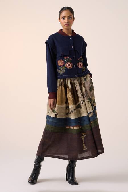 Buy Cord Blue Wool Applique Mandarin Collar Floral Embroidered Jacket Online at Aza Fashions Buy_Cord_Blue Wool Applique Mandarin Collar Floral Embroidered Jacket _Online_at_Aza_Fashions