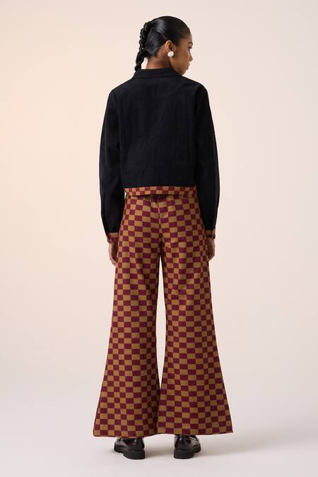 Shop Cord Black Corduroy Embroidery Collared Jungle Applique Cropped Shirt at Aza Fashions Shop_Cord_Black Corduroy Embroidery Collared Jungle Applique Cropped Shirt _at_Aza_Fashions