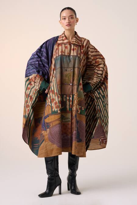 Cord_Multi Color Cotton Collared Multicolor Home Alone Print Midi Dress _Online_at_Aza_Fashions