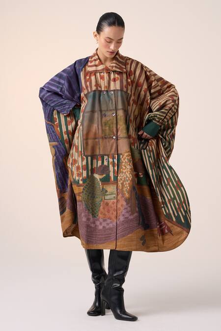 Buy_Cord_Multi Color Cotton Collared Multicolor Home Alone Print Midi Dress _Online_at_Aza_Fashions
