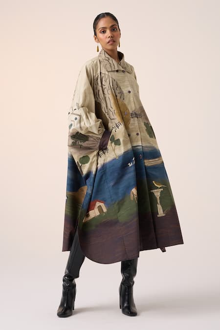 Shop_Cord_Multi Color Cotton Collared Multicolor Village Print Midi Dress _Online_at_Aza_Fashions